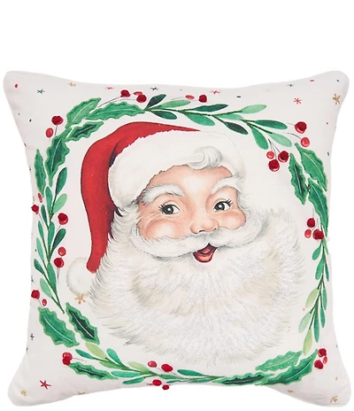 C&F Home Holiday Collection Vintage Santa Christmas Berry Wreath Decorative Throw Pillow