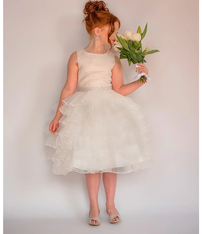 Chantilly Place Big Girls Satin/Tiered Mesh Fit-And-Flare Dress