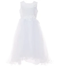 Chantilly Place Big Girls Beaded Floral-Appliqued Bodice/Mesh Shirred Skirted Fit-And-Flare Ballgown
