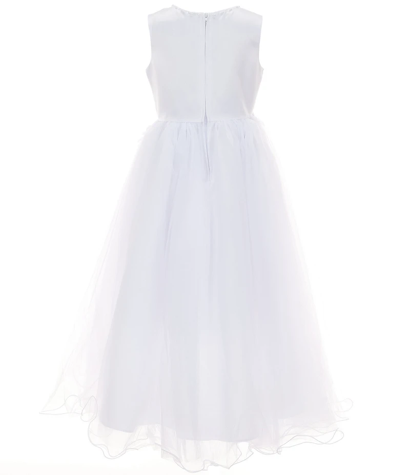 Chantilly Place Big Girls Beaded Floral-Appliqued Bodice/Mesh Shirred Skirted Fit-And-Flare Ballgown