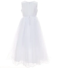 Chantilly Place Big Girls Beaded Floral-Appliqued Bodice/Mesh Shirred Skirted Fit-And-Flare Ballgown