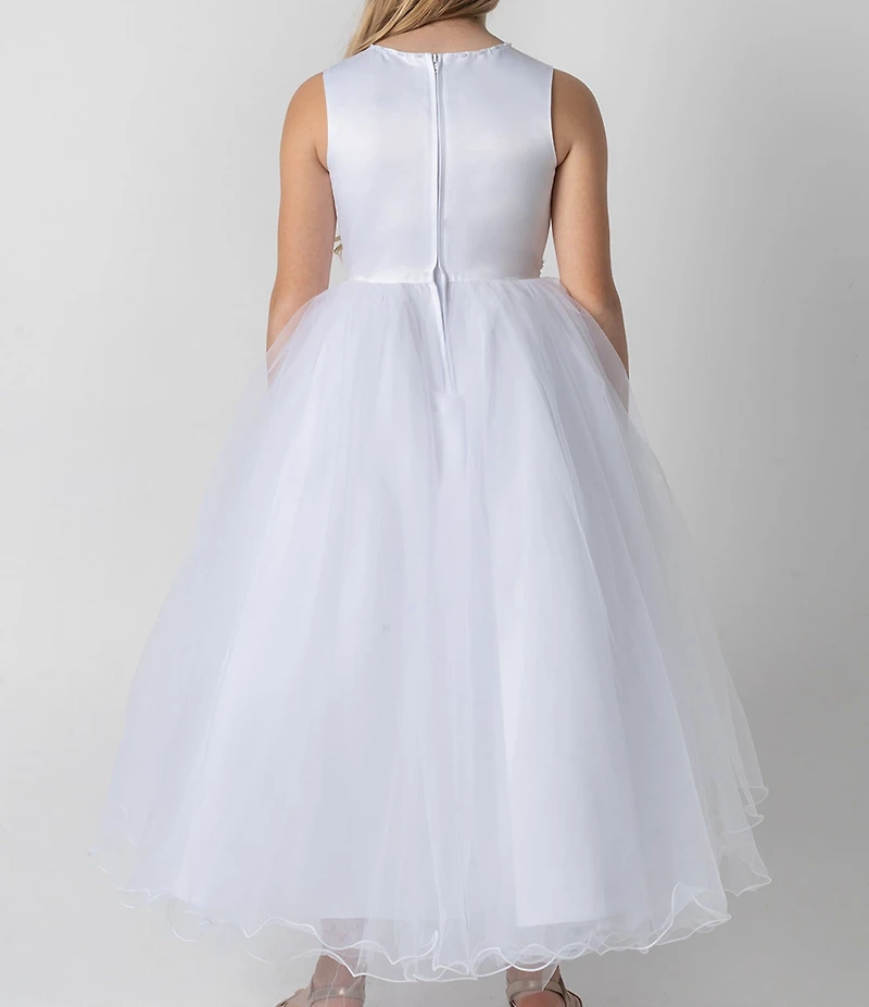 Chantilly Place Big Girls Beaded Floral-Appliqued Bodice/Mesh Shirred Skirted Fit-And-Flare Ballgown