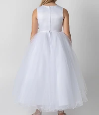 Chantilly Place Big Girls Beaded Floral-Appliqued Bodice/Mesh Shirred Skirted Fit-And-Flare Ballgown