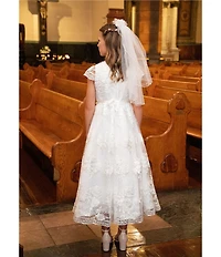 Chantilly Place Big Girls Beaded Trim Mesh Veil
