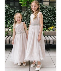 Chantilly Place Big Girls Beaded-Waist Wire-Hem Long Dress