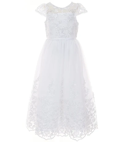 Chantilly Place Big Girls Cap-Sleeve Sequin-Embellished Embroidered/Mesh-Skirted Ballgown