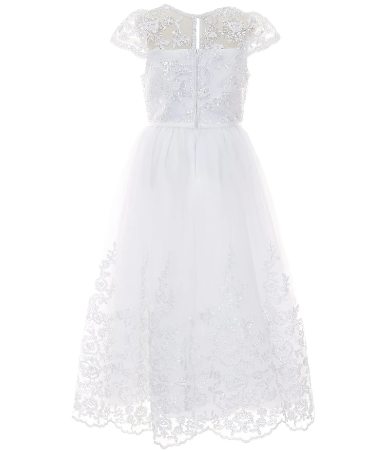 Chantilly Place Big Girls Cap-Sleeve Sequin-Embellished Embroidered/Mesh-Skirted Ballgown