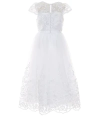 Chantilly Place Big Girls Cap-Sleeve Sequin-Embellished Embroidered/Mesh-Skirted Ballgown
