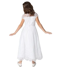 Chantilly Place Big Girls Cap-Sleeve Sequin-Embellished Embroidered/Mesh-Skirted Ballgown