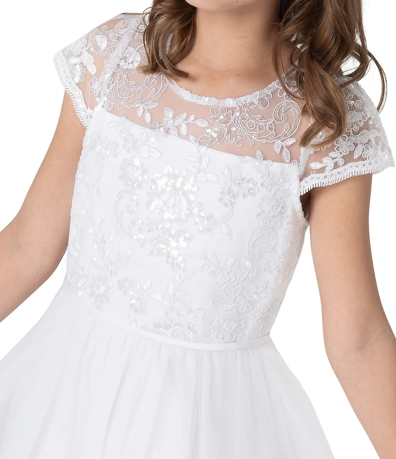 Chantilly Place Big Girls Cap-Sleeve Sequin-Embellished Embroidered/Mesh-Skirted Ballgown