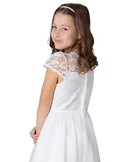 Chantilly Place Big Girls Cap-Sleeve Sequin-Embellished Embroidered/Mesh-Skirted Ballgown