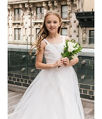 Chantilly Place Big Girls Embroidered Bodice Mesh Glitter Dress