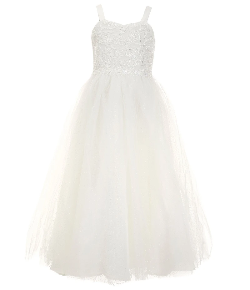 Chantilly Place Big Girls Embroidered Bodice Mesh Glitter Dress