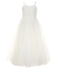 Chantilly Place Big Girls Embroidered Bodice Mesh Glitter Dress