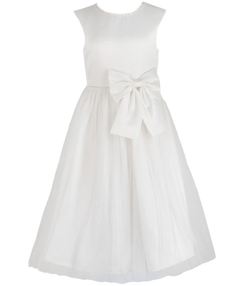 Chantilly Place Big Girls Sleeveless Faux-Pearl-Neck Satin Fit-And-Flare Dress