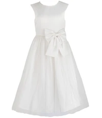 Chantilly Place Big Girls Sleeveless Faux-Pearl-Neck Satin Fit-And-Flare Dress