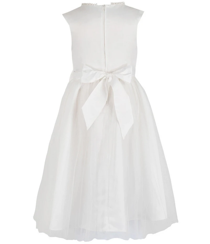 Chantilly Place Big Girls Sleeveless Faux-Pearl-Neck Satin Fit-And-Flare Dress
