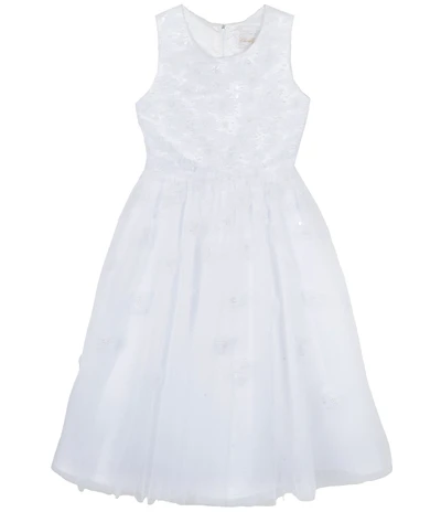 Chantilly Place Big Girls Sleeveless Three-Dimensional Flower-Appliqued Bodice/Mesh-Overlay Skirted Dress