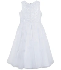 Chantilly Place Big Girls Sleeveless Three-Dimensional Flower-Appliqued Bodice/Mesh-Overlay Skirted Dress