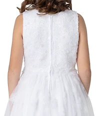 Chantilly Place Big Girls Sleeveless Three-Dimensional Flower-Appliqued Bodice/Mesh-Overlay Skirted Dress