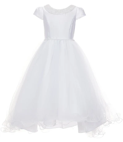 Chantilly Place Big Girls Cap Sleeve Faux Pearl Trimmed High-Low Hem Communion Dress