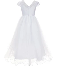 Chantilly Place Big Girls Cap Sleeve Faux Pearl Trimmed High-Low Hem Communion Dress
