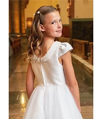 Chantilly Place Big Girls Cap Sleeve Faux Pearl Trimmed High-Low Hem Communion Dress