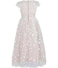Chantilly Place Big Girls Cap Sleeve Floral 3D Beaded Mesh Shirred Skirt Dress