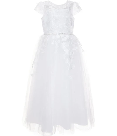 Chantilly Place Big Girls Floral Soutache Embroidered Illusion Detailed Sheer Overlay Communion Dress
