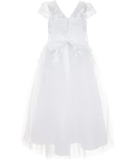 Chantilly Place Big Girls Floral Soutache Embroidered Illusion Detailed Sheer Overlay Communion Dress