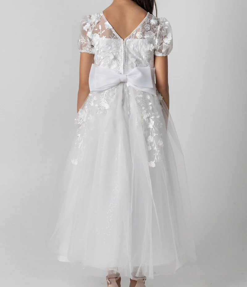 Chantilly Place Big Girls Floral Soutache Embroidered Illusion Detailed Sheer Overlay Communion Dress