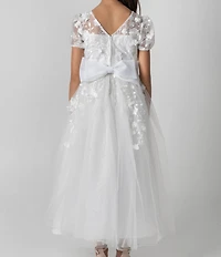 Chantilly Place Big Girls Floral Soutache Embroidered Illusion Detailed Sheer Overlay Communion Dress