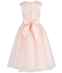 Chantilly Place Big Girls Satin Cap Sleeve Bow And Pearl Trim To Mesh Shirred Long Skirt Dress