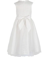 Chantilly Place Big Girls Satin Cap Sleeve Bow And Pearl Trim To Mesh Shirred Long Skirt Dress