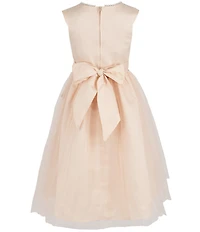 Chantilly Place Big Girls Satin Cap Sleeve Bow And Pearl Trim To Mesh Shirred Long Skirt Dress