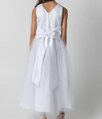 Chantilly Place Big Girls Sleeveless Bow Back Faux Pearl Communion Dress