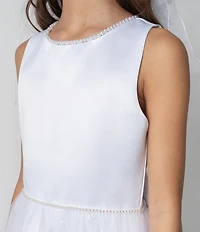 Chantilly Place Big Girls Sleeveless Bow Back Faux Pearl Communion Dress