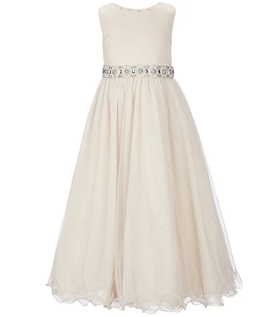 Chantilly Place Little Girls Beaded-Waist Wire-Hem Long Dress