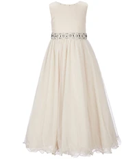 Chantilly Place Little Girls Beaded-Waist Wire-Hem Long Dress