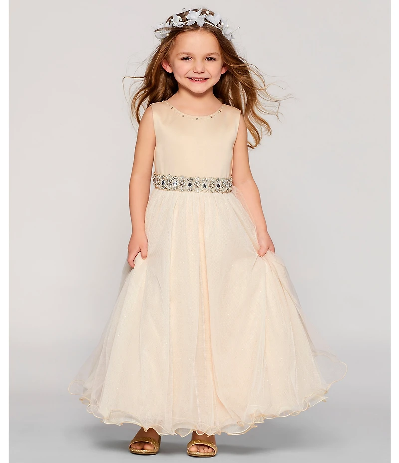 Chantilly Place Little Girls Beaded-Waist Wire-Hem Long Dress
