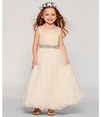 Chantilly Place Little Girls Beaded-Waist Wire-Hem Long Dress
