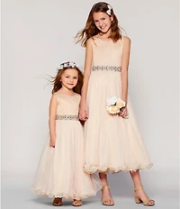 Chantilly Place Little Girls Beaded-Waist Wire-Hem Long Dress