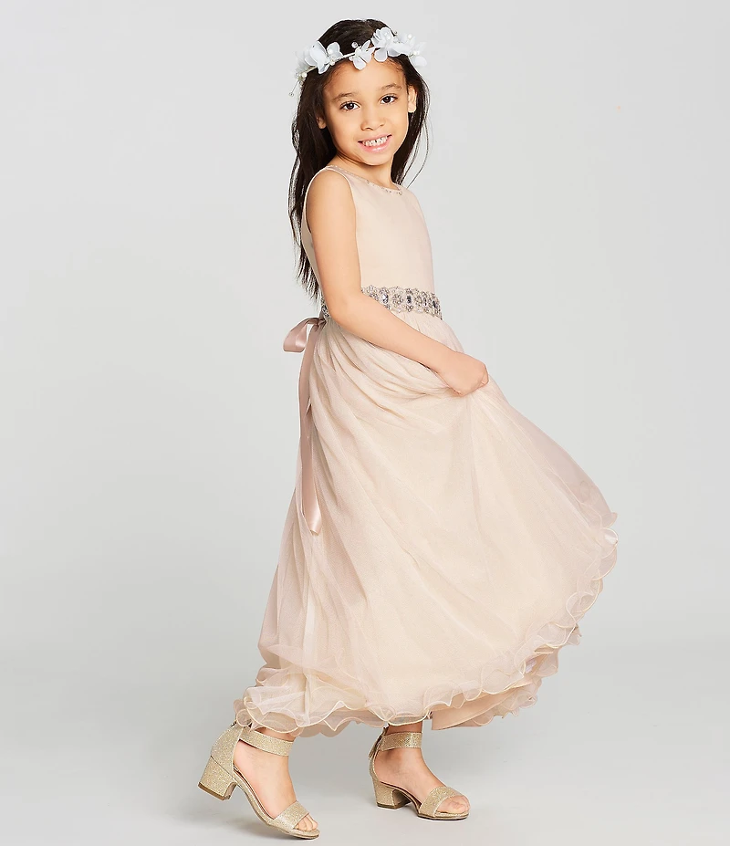 Chantilly Place Little Girls Beaded-Waist Wire-Hem Long Dress
