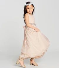 Chantilly Place Little Girls Beaded-Waist Wire-Hem Long Dress