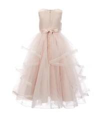 Chantilly Place Little Girls Satin/Cascade Mesh Jeweled Waist Detail Fit-And-Flare Dress