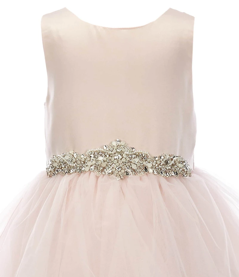 Chantilly Place Little Girls Satin/Cascade Mesh Jeweled Waist Detail Fit-And-Flare Dress