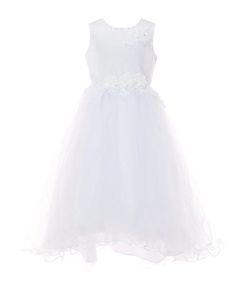Chantilly Place Little Girls Beaded Floral-Appliqued Bodice/Mesh Shirred Fit-And-Flare Dress