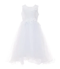 Chantilly Place Little Girls Beaded Floral-Appliqued Bodice/Mesh Shirred Fit-And-Flare Dress