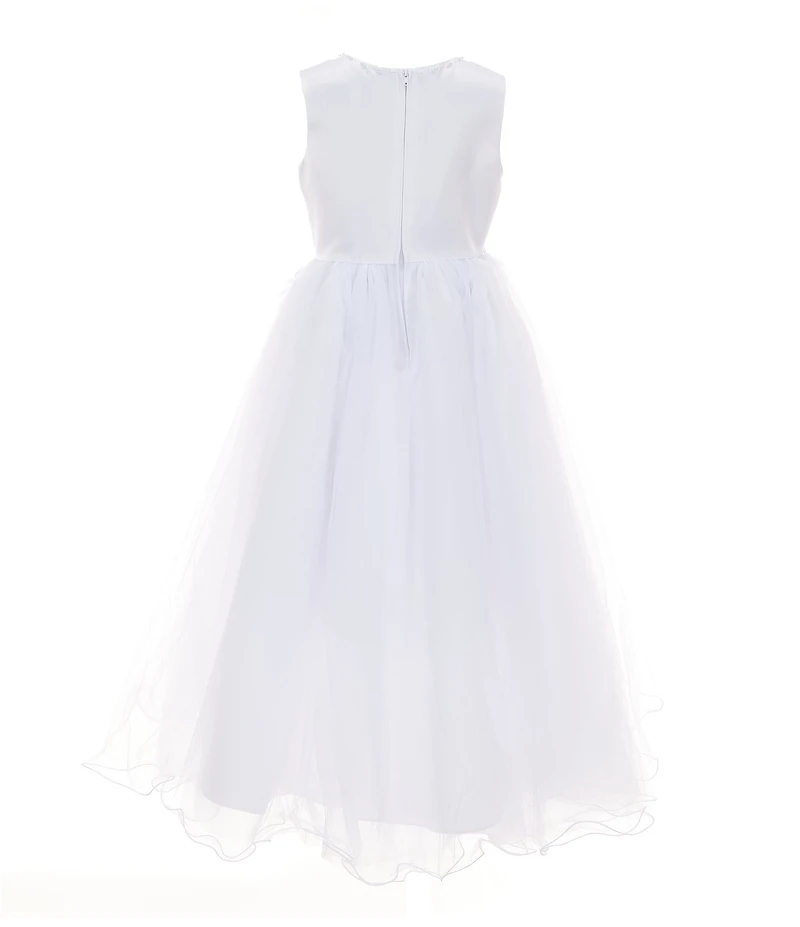 Chantilly Place Little Girls Beaded Floral-Appliqued Bodice/Mesh Shirred Fit-And-Flare Dress