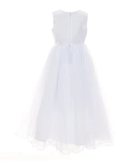 Chantilly Place Little Girls Beaded Floral-Appliqued Bodice/Mesh Shirred Fit-And-Flare Dress